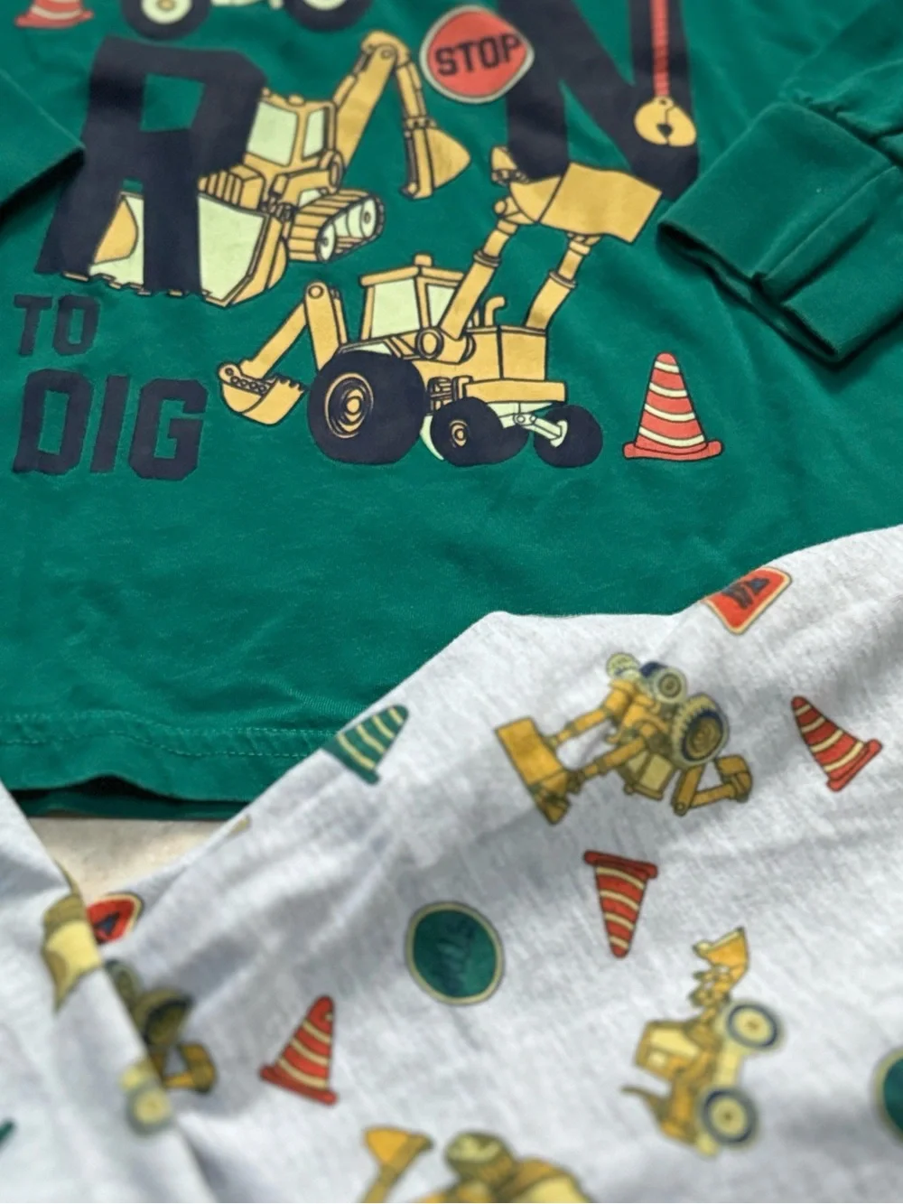 Boys Green Born To Dig Construction Vehicle Pajama Set